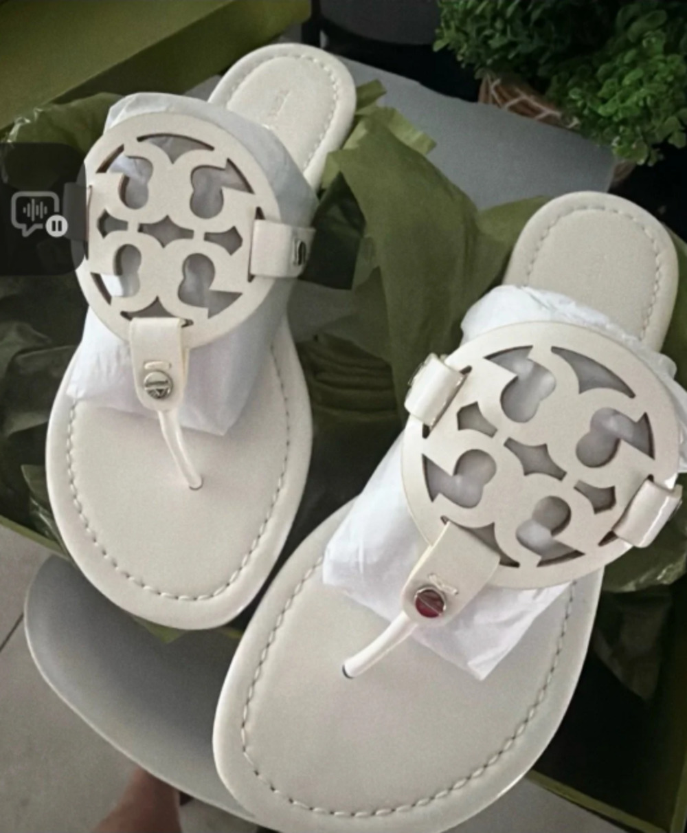 Tory Burch White Miller Cutout Logo Thong Sandals